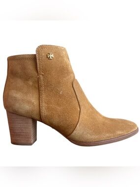 Tory Burch Sabe 65mm Caramel Suede Ankle Booties Block Heel Size 8